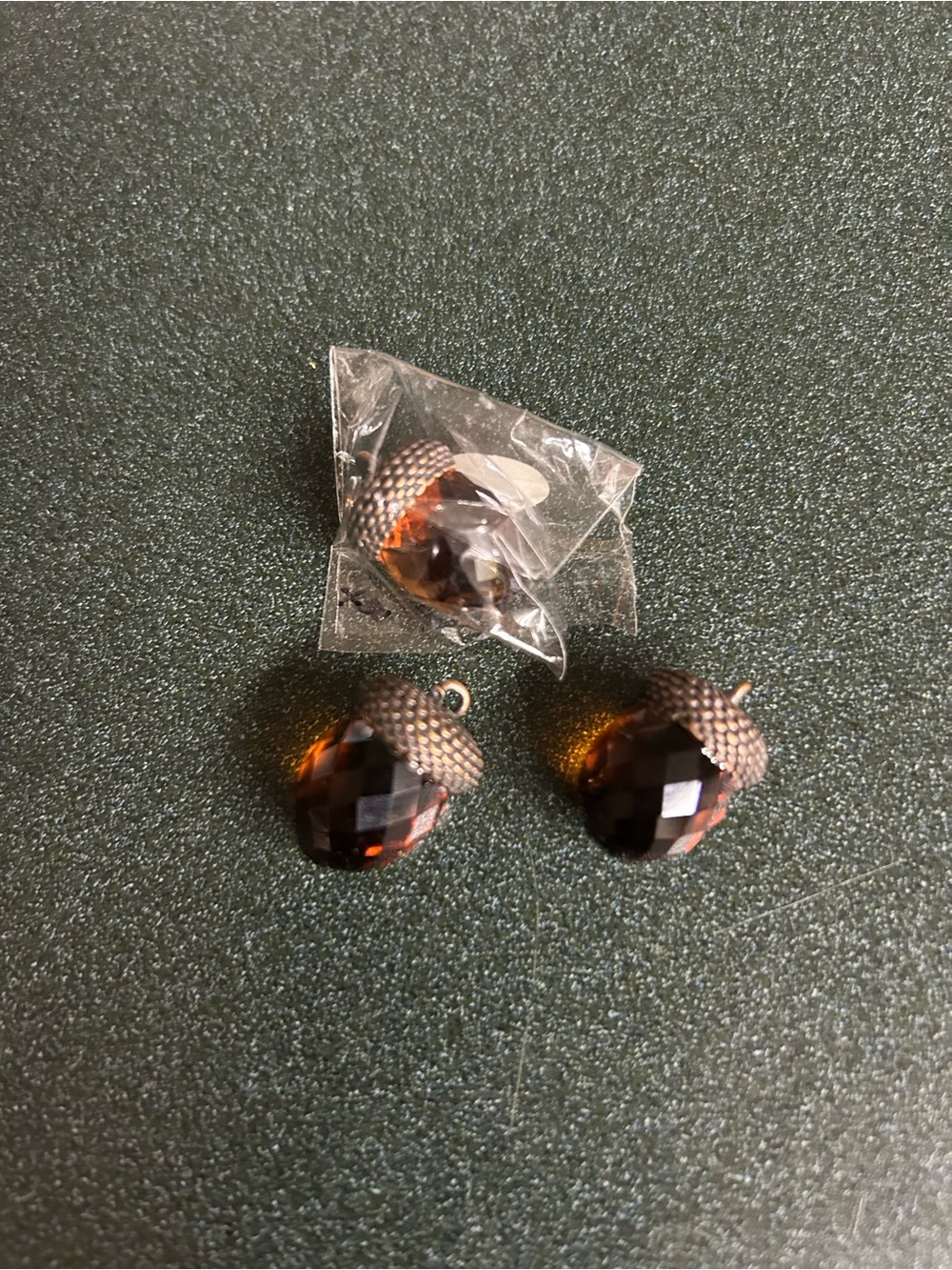 Faceted Amber Glass Acorn Trinket / Charm - set of 3